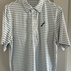Criquet Men's Golf Shirt - White with Navy Stripes